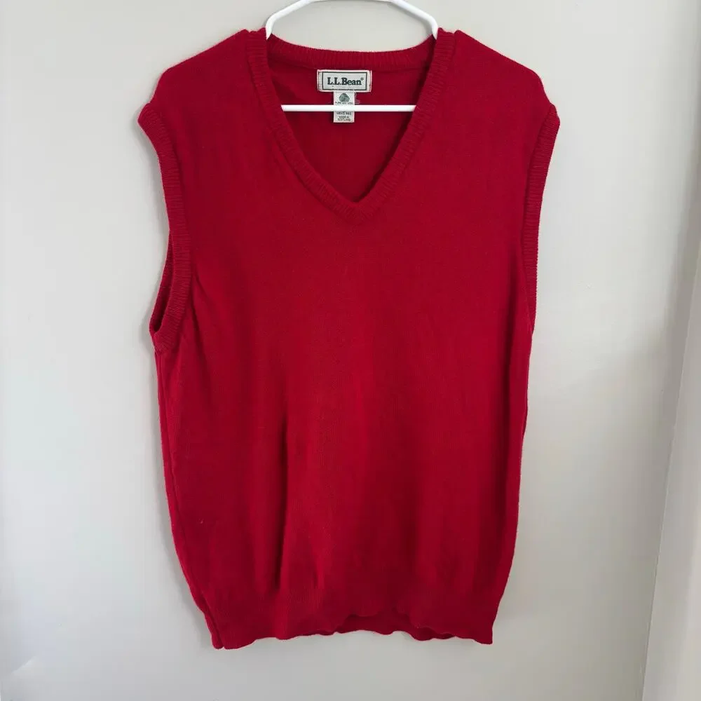 Vintage L.L. Bean Men's Red Lambs Wool Sweater Vest Made in Scotland Size L